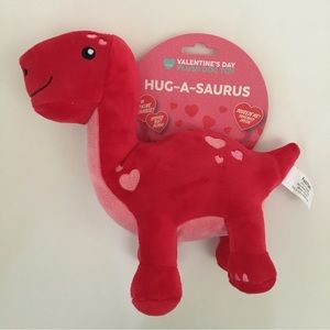 NEW Dog Toy Hug-a-saurus Plush Red Pink Hearts with Squeaker | FuzzYard